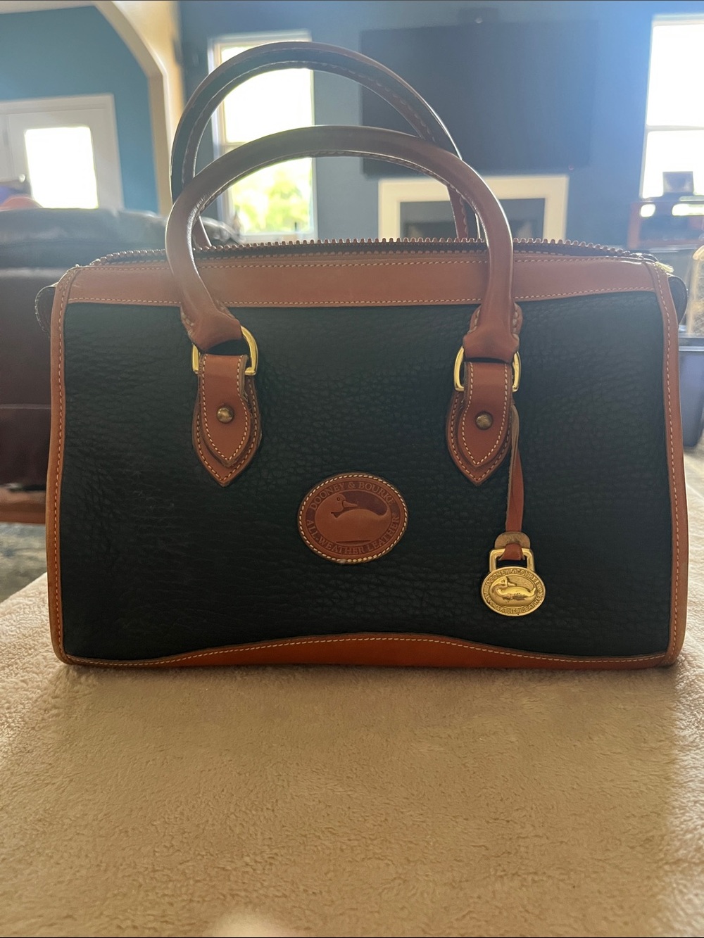 Vintage Dooney & Bourke Black and Brown Leather Satchel